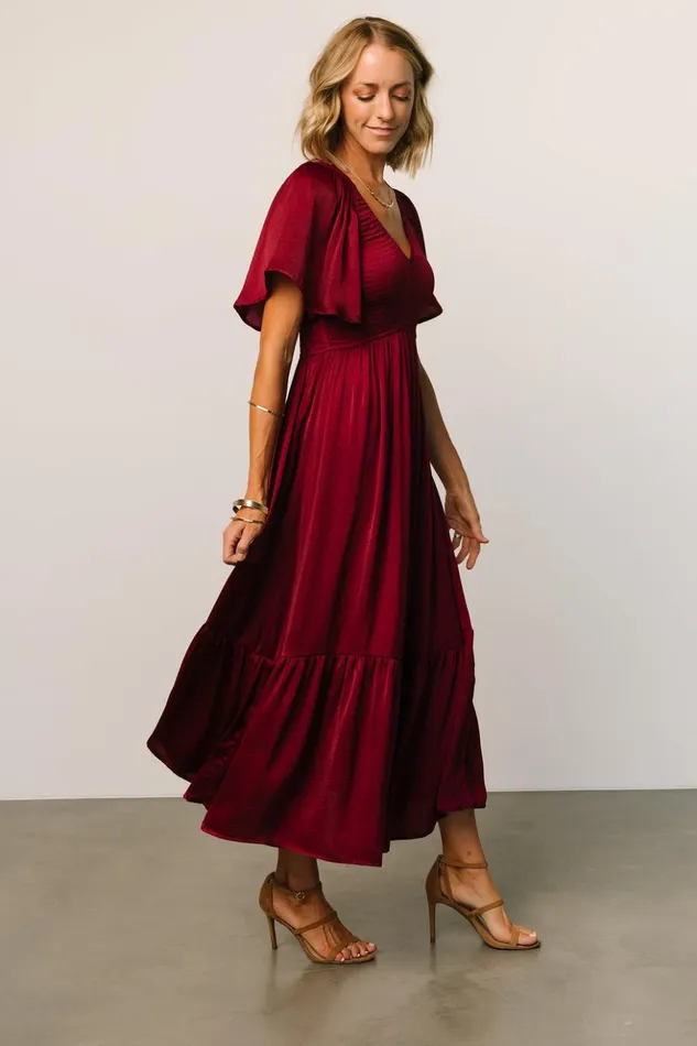 Baltic Born Midi Dresses Lovell Smocked Midi Dress Wine 8211 Women Baltic Born Midi Dresses Lovell Smocked Midi Dress Wine 8211 Women