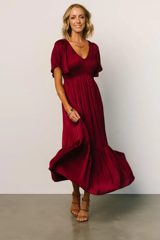 Baltic Born Midi Dresses Lovell Smocked Midi Dress Wine 8211 Women Baltic Born Midi Dresses Lovell Smocked Midi Dress Wine 8211 Women