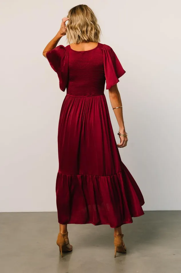 Baltic Born Midi Dresses Lovell Smocked Midi Dress Wine 8211 Women Baltic Born Midi Dresses Lovell Smocked Midi Dress Wine 8211 Women