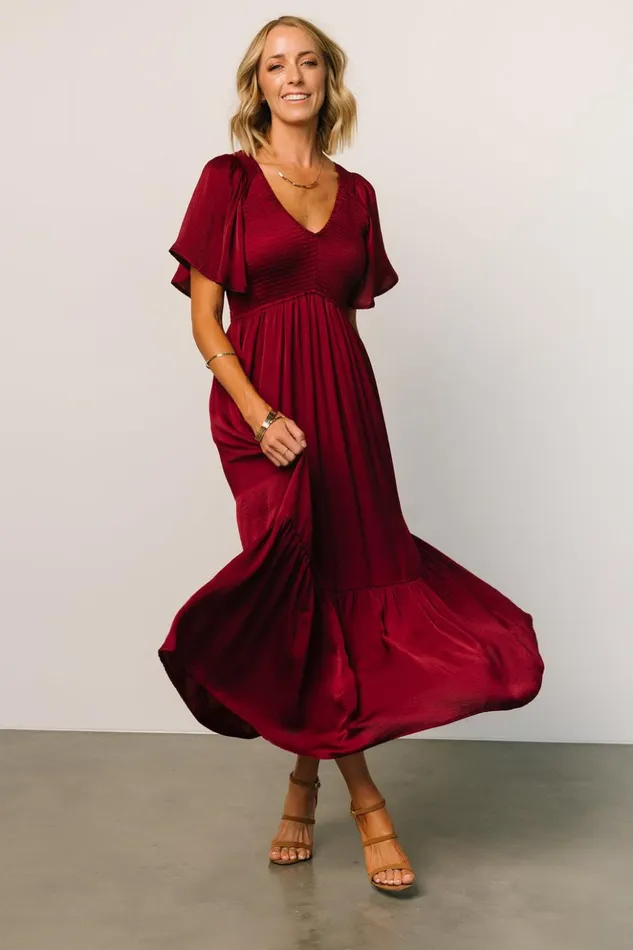 Baltic Born Midi Dresses Lovell Smocked Midi Dress Wine 8211 Women Baltic Born Midi Dresses Lovell Smocked Midi Dress Wine 8211 Women