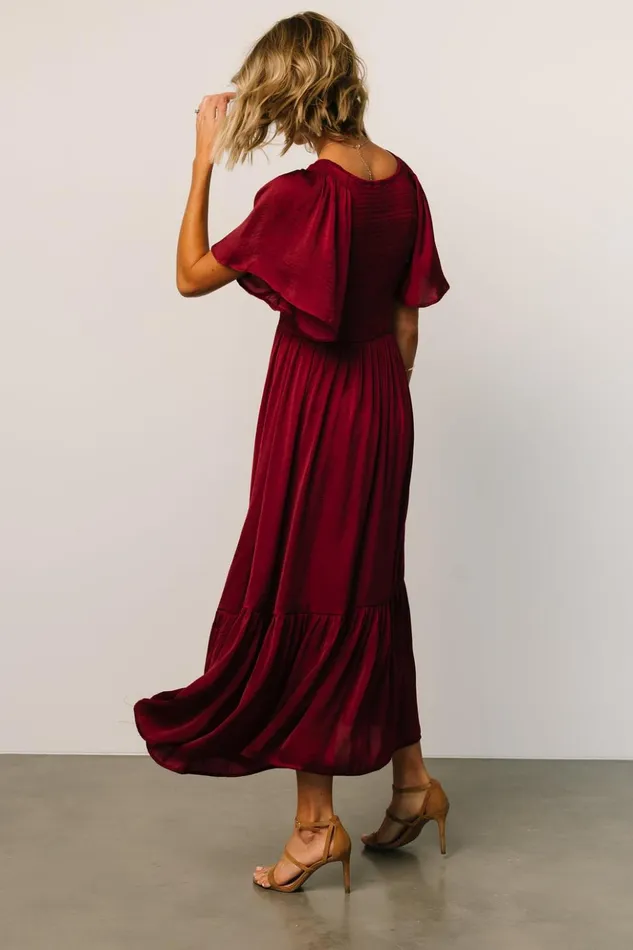 Baltic Born Midi Dresses Lovell Smocked Midi Dress Wine 8211 Women Baltic Born Midi Dresses Lovell Smocked Midi Dress Wine 8211 Women
