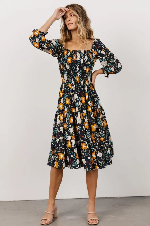 Baltic Born Midi Dresses Marta Smocked Midi Dress Dark Blue Vintage Floral 8211 Women Baltic Born Midi Dresses Marta Smocked Midi Dress Dark Blue Vintage Floral 8211 Women
