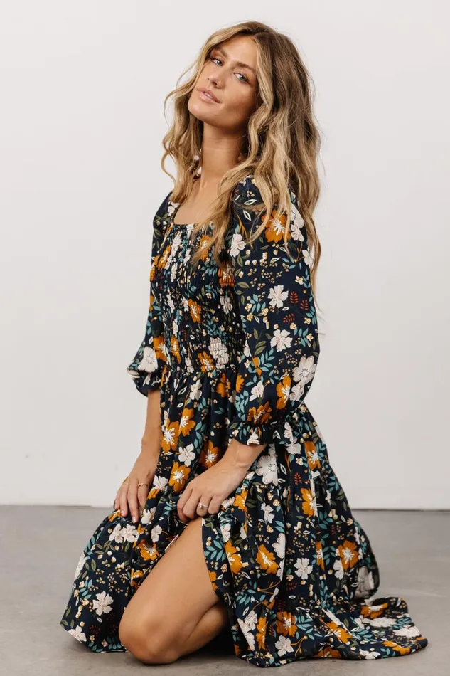 Baltic Born Midi Dresses Marta Smocked Midi Dress Dark Blue Vintage Floral 8211 Women Baltic Born Midi Dresses Marta Smocked Midi Dress Dark Blue Vintage Floral 8211 Women