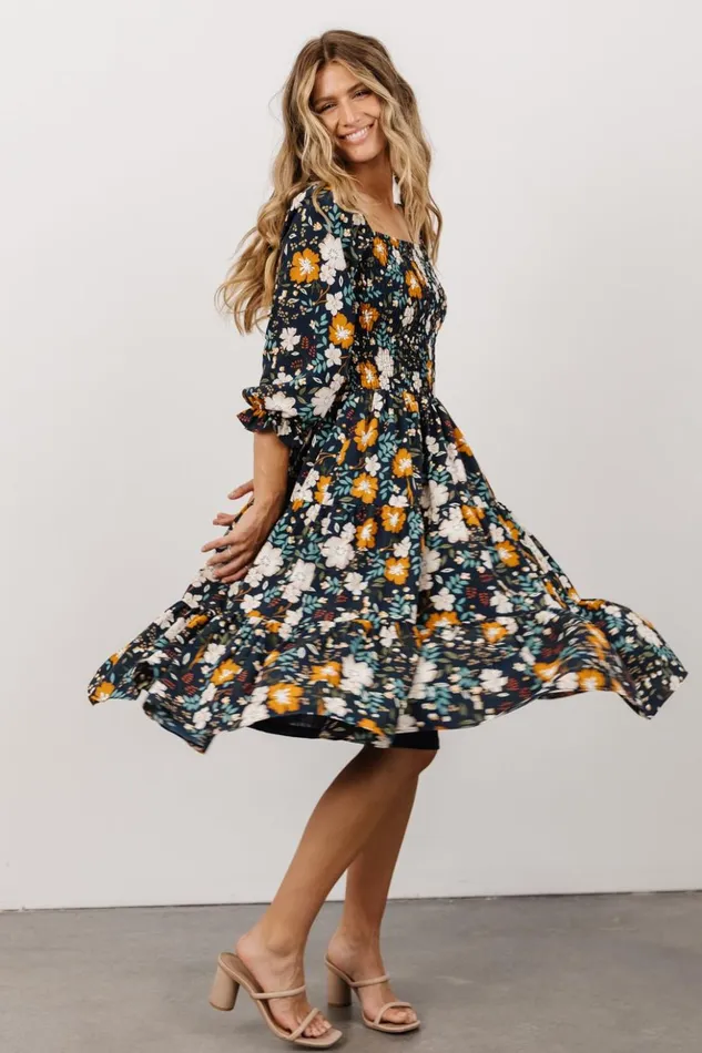 Baltic Born Midi Dresses Marta Smocked Midi Dress Dark Blue Vintage Floral 8211 Women Baltic Born Midi Dresses Marta Smocked Midi Dress Dark Blue Vintage Floral 8211 Women