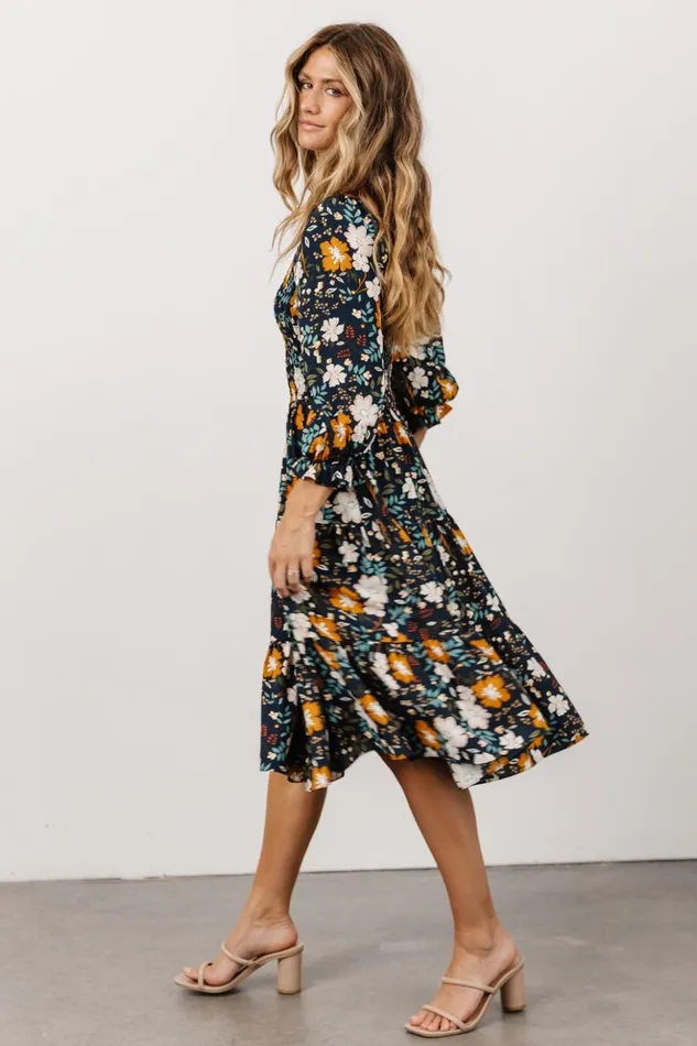 Baltic Born Midi Dresses Marta Smocked Midi Dress Dark Blue Vintage Floral 8211 Women Baltic Born Midi Dresses Marta Smocked Midi Dress Dark Blue Vintage Floral 8211 Women
