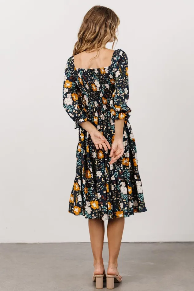 Baltic Born Midi Dresses Marta Smocked Midi Dress Dark Blue Vintage Floral 8211 Women Baltic Born Midi Dresses Marta Smocked Midi Dress Dark Blue Vintage Floral 8211 Women