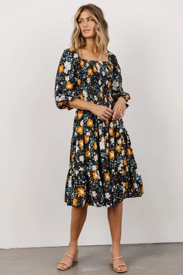 Baltic Born Midi Dresses Marta Smocked Midi Dress Dark Blue Vintage Floral 8211 Women Baltic Born Midi Dresses Marta Smocked Midi Dress Dark Blue Vintage Floral 8211 Women