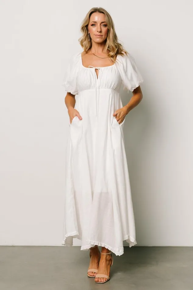 Baltic Born Midi Dresses Meredee Puff Sleeve Dress Off White 8211 Women Baltic Born Midi Dresses Meredee Puff Sleeve Dress Off White 8211 Women