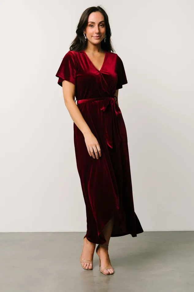 Baltic Born Midi Dresses Nadine Velvet Midi Dress Merlot 8211 Women