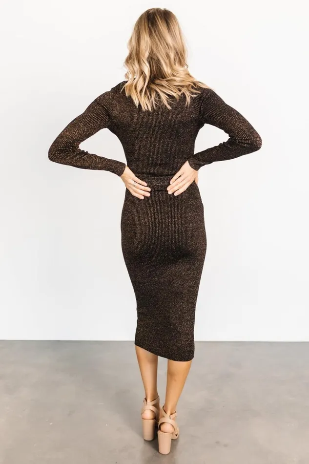 Baltic Born Midi Dresses Nancy Ribbed Shimmer Midi Dress Bronze 8211 Women Baltic Born Midi Dresses Nancy Ribbed Shimmer Midi Dress Bronze 8211 Women