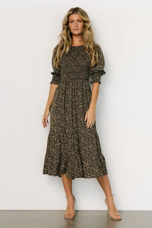 Baltic Born Midi Dresses Pele Tiered Midi Dress Black Floral 8211 Women