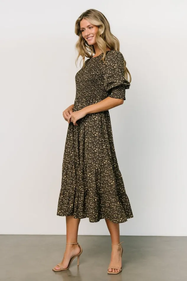 Baltic Born Midi Dresses Pele Tiered Midi Dress Black Floral 8211 Women Baltic Born Midi Dresses Pele Tiered Midi Dress Black Floral 8211 Women