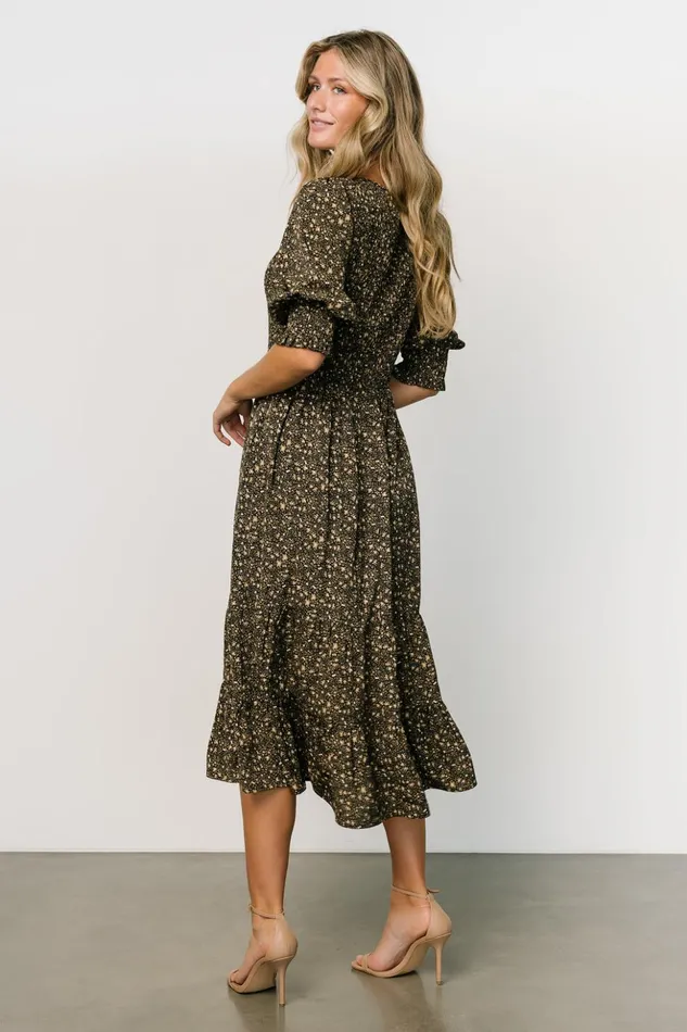 Baltic Born Midi Dresses Pele Tiered Midi Dress Black Floral 8211 Women Baltic Born Midi Dresses Pele Tiered Midi Dress Black Floral 8211 Women