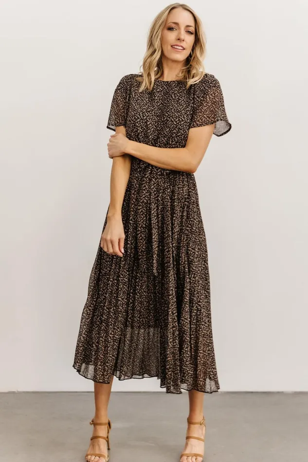 Baltic Born Midi Dresses Prim Pleated Dress Black Print 8211 Women Baltic Born Midi Dresses Prim Pleated Dress Black Print 8211 Women
