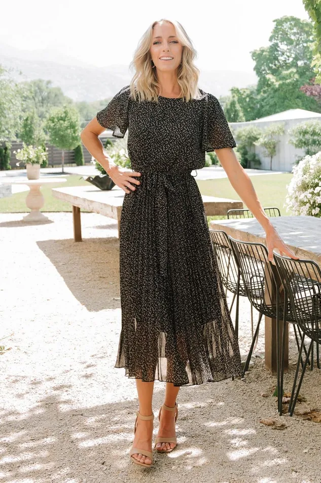 Baltic Born Midi Dresses Prim Pleated Dress Black Print 8211 Women Baltic Born Midi Dresses Prim Pleated Dress Black Print 8211 Women