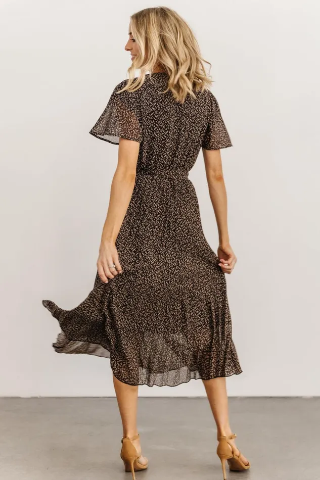 Baltic Born Midi Dresses Prim Pleated Dress Black Print 8211 Women Baltic Born Midi Dresses Prim Pleated Dress Black Print 8211 Women