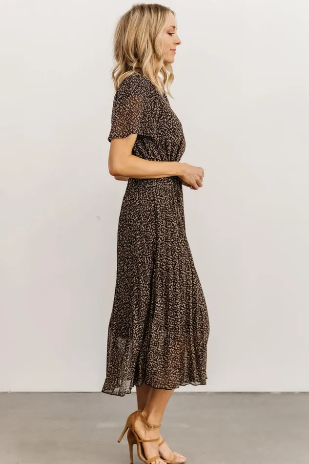 Baltic Born Midi Dresses Prim Pleated Dress Black Print 8211 Women Baltic Born Midi Dresses Prim Pleated Dress Black Print 8211 Women
