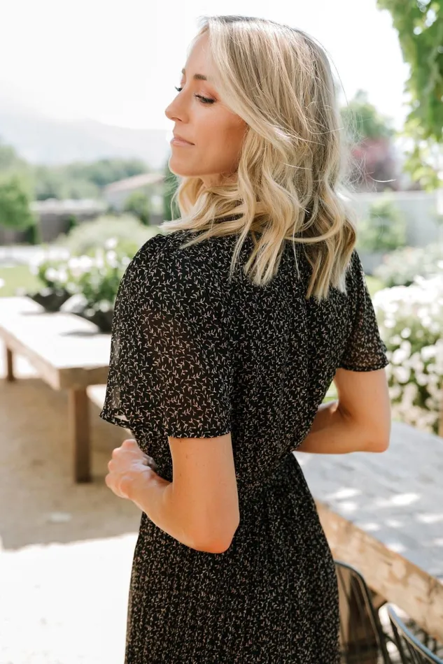 Baltic Born Midi Dresses Prim Pleated Dress Black Print 8211 Women Baltic Born Midi Dresses Prim Pleated Dress Black Print 8211 Women