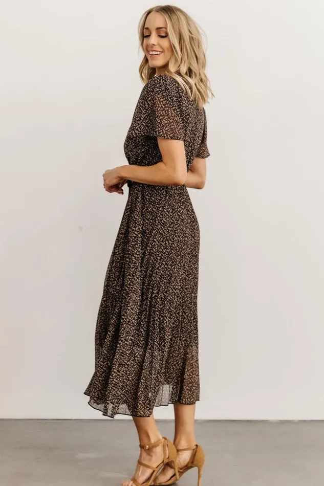 Baltic Born Midi Dresses Prim Pleated Dress Black Print 8211 Women Baltic Born Midi Dresses Prim Pleated Dress Black Print 8211 Women