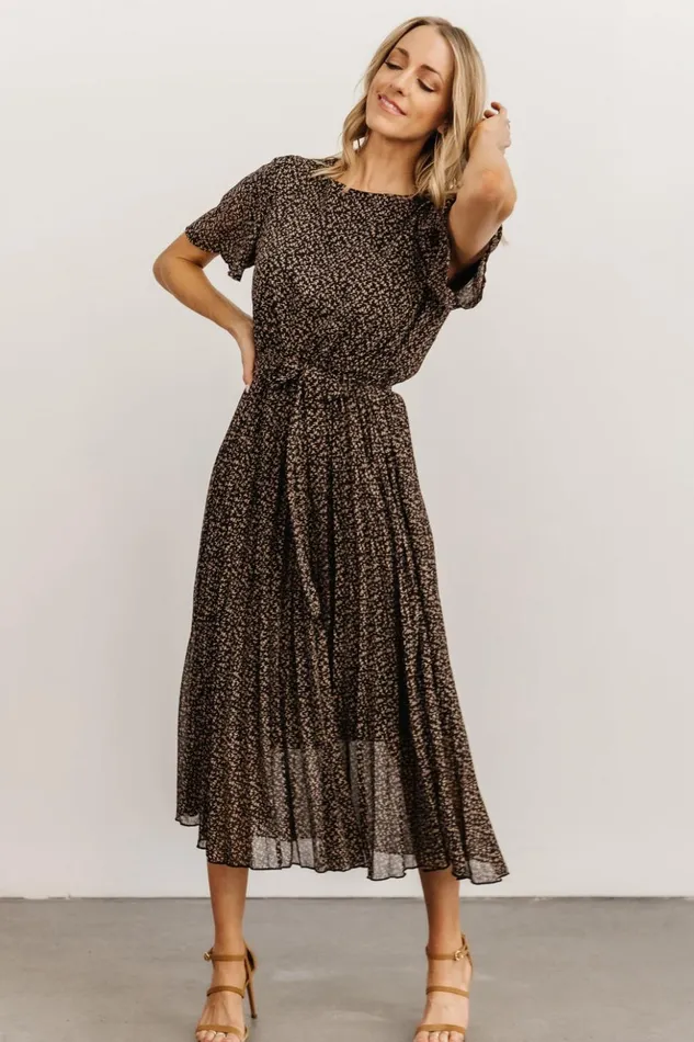 Baltic Born Midi Dresses Prim Pleated Dress Black Print 8211 Women Baltic Born Midi Dresses Prim Pleated Dress Black Print 8211 Women