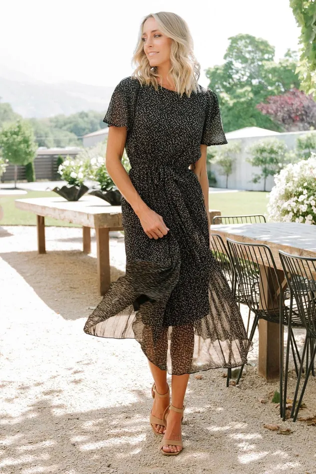 Baltic Born Midi Dresses Prim Pleated Dress Black Print 8211 Women Baltic Born Midi Dresses Prim Pleated Dress Black Print 8211 Women