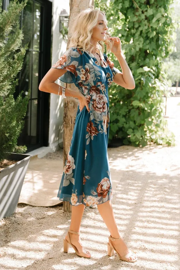 Baltic Born Midi Dresses Sarah Smocked Midi Dress Blue Floral 8211 Women Baltic Born Midi Dresses Sarah Smocked Midi Dress Blue Floral 8211 Women