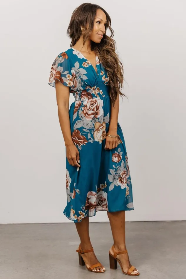 Baltic Born Midi Dresses Sarah Smocked Midi Dress Blue Floral 8211 Women Baltic Born Midi Dresses Sarah Smocked Midi Dress Blue Floral 8211 Women
