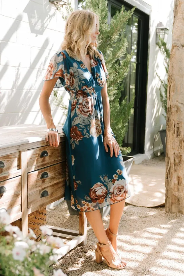 Baltic Born Midi Dresses Sarah Smocked Midi Dress Blue Floral 8211 Women Baltic Born Midi Dresses Sarah Smocked Midi Dress Blue Floral 8211 Women