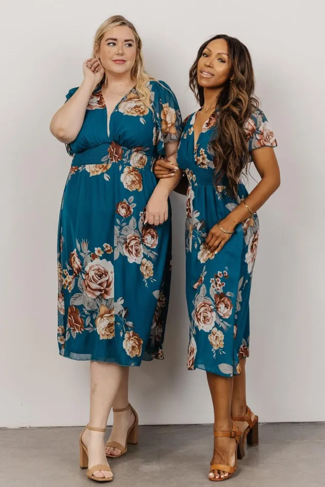 Baltic Born Midi Dresses Sarah Smocked Midi Dress Blue Floral 8211 Women Baltic Born Midi Dresses Sarah Smocked Midi Dress Blue Floral 8211 Women