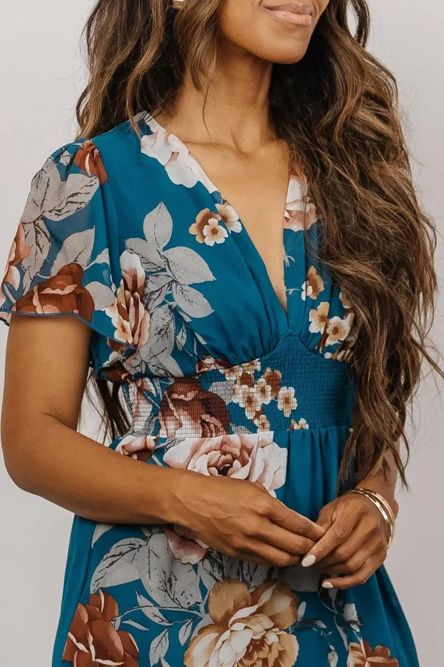 Baltic Born Midi Dresses Sarah Smocked Midi Dress Blue Floral 8211 Women Baltic Born Midi Dresses Sarah Smocked Midi Dress Blue Floral 8211 Women