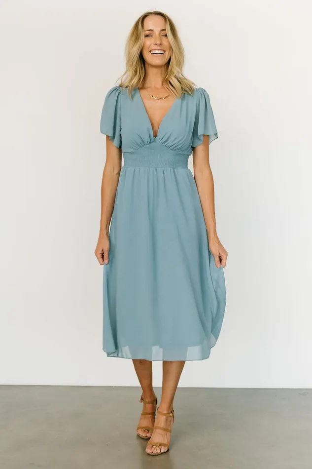 Baltic Born Midi Dresses Sarah Smocked Midi Dress Lagoon Blue 8211 Women
