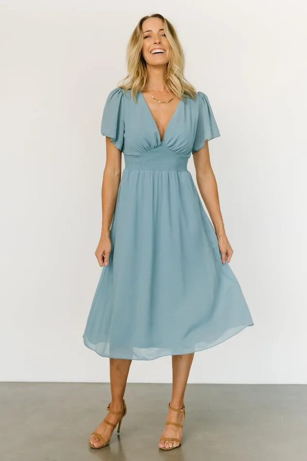 Baltic Born Midi Dresses Sarah Smocked Midi Dress Lagoon Blue 8211 Women Baltic Born Midi Dresses Sarah Smocked Midi Dress Lagoon Blue 8211 Women