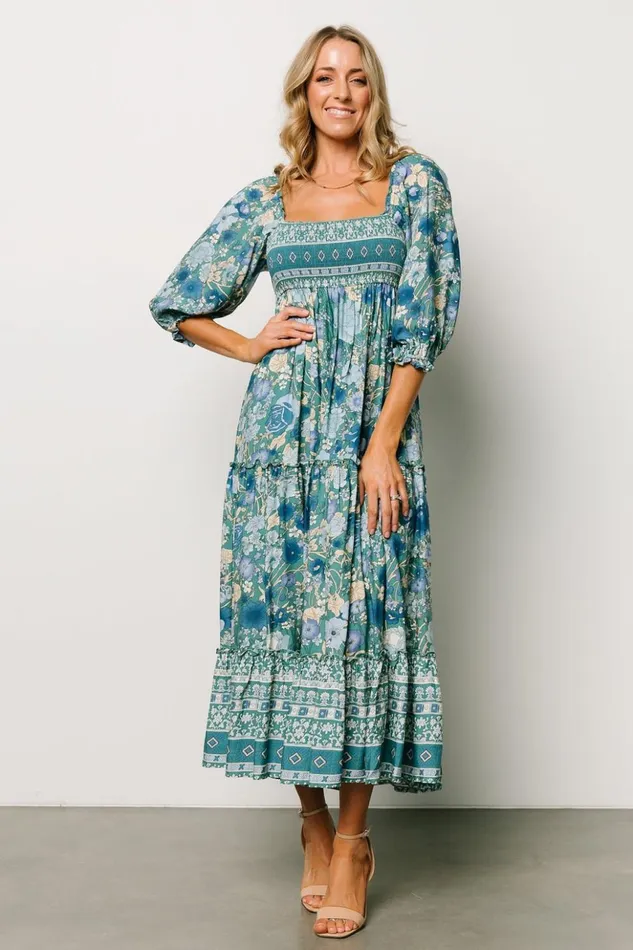 Baltic Born Midi Dresses Shanna Tiered Dress Emerald Multi 8211 Women