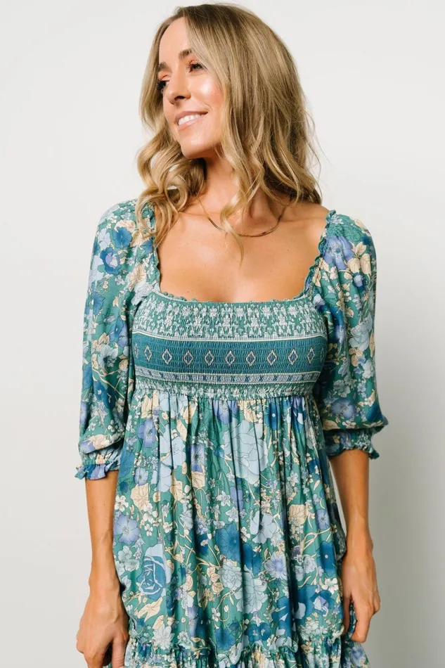 Baltic Born Midi Dresses Shanna Tiered Dress Emerald Multi 8211 Women Baltic Born Midi Dresses Shanna Tiered Dress Emerald Multi 8211 Women