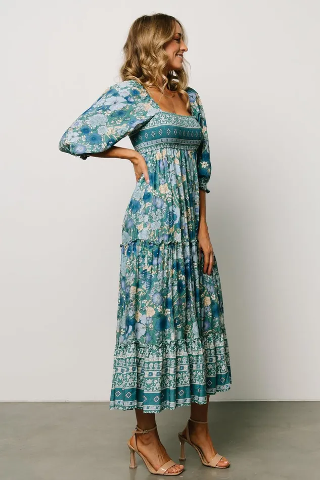 Baltic Born Midi Dresses Shanna Tiered Dress Emerald Multi 8211 Women Baltic Born Midi Dresses Shanna Tiered Dress Emerald Multi 8211 Women
