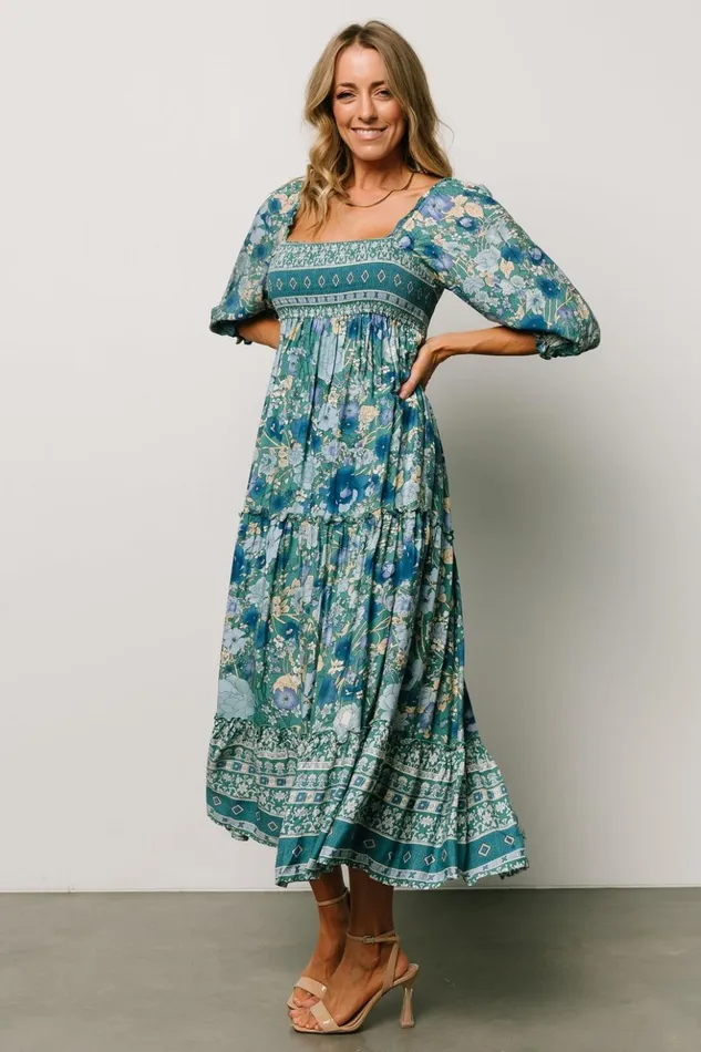 Baltic Born Midi Dresses Shanna Tiered Dress Emerald Multi 8211 Women Baltic Born Midi Dresses Shanna Tiered Dress Emerald Multi 8211 Women