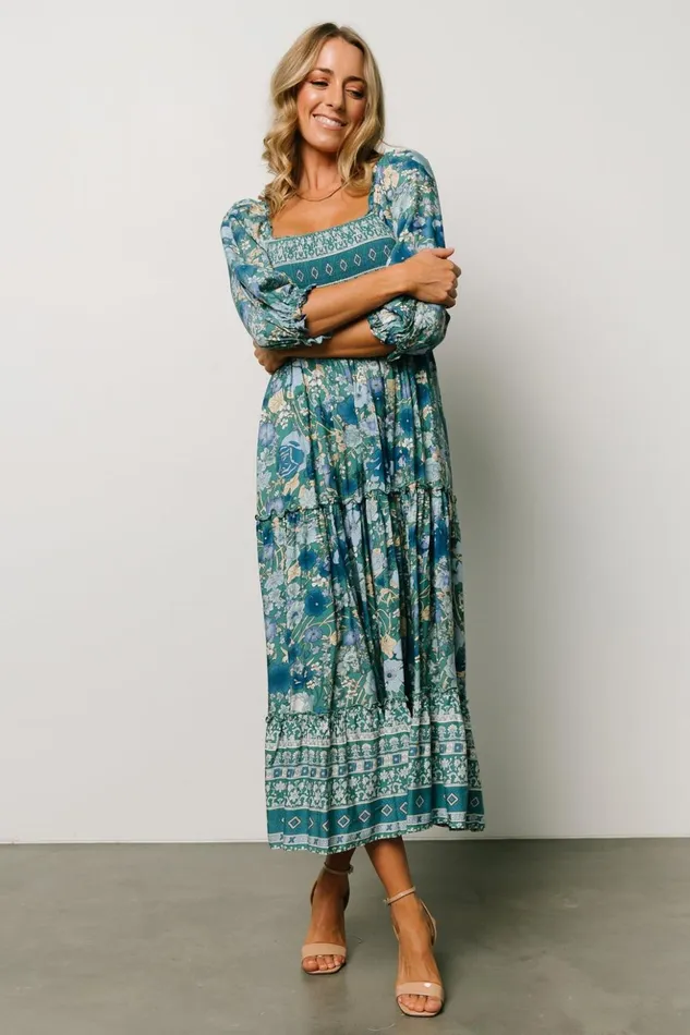 Baltic Born Midi Dresses Shanna Tiered Dress Emerald Multi 8211 Women Baltic Born Midi Dresses Shanna Tiered Dress Emerald Multi 8211 Women