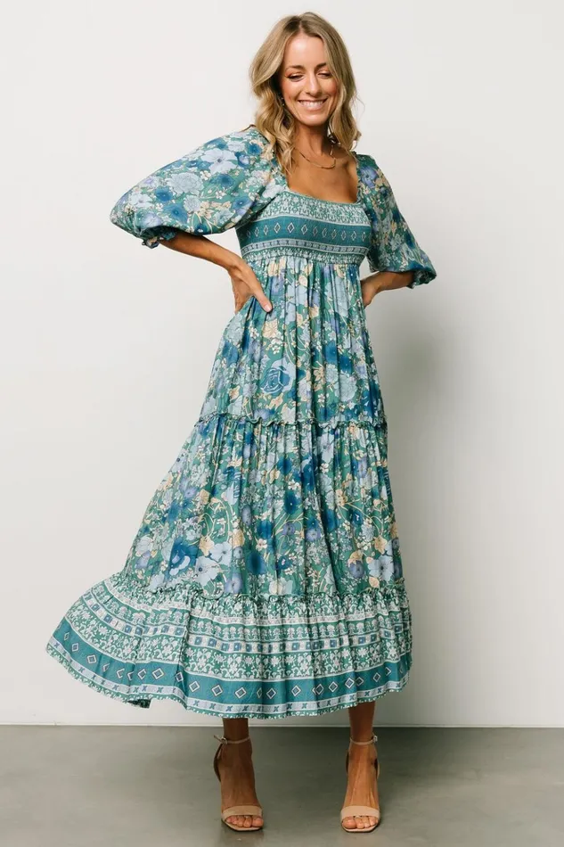 Baltic Born Midi Dresses Shanna Tiered Dress Emerald Multi 8211 Women Baltic Born Midi Dresses Shanna Tiered Dress Emerald Multi 8211 Women