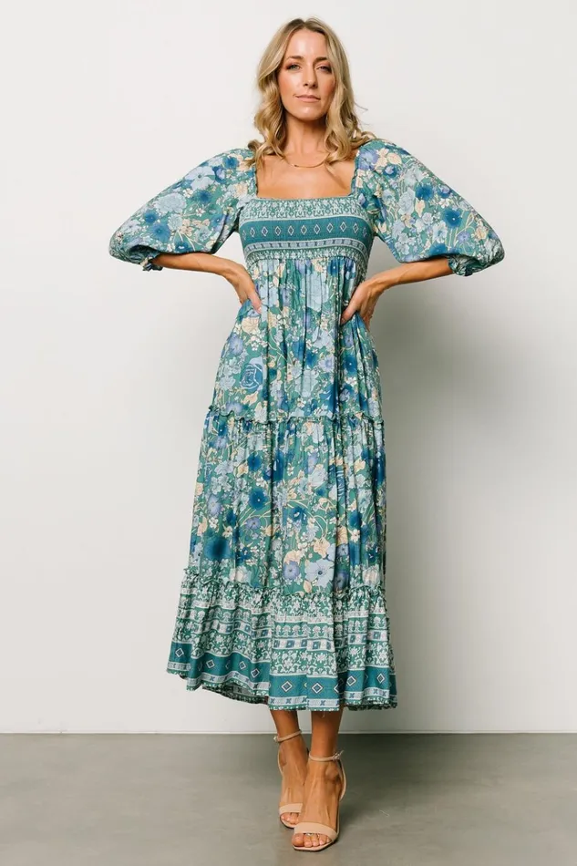 Baltic Born Midi Dresses Shanna Tiered Dress Emerald Multi 8211 Women Baltic Born Midi Dresses Shanna Tiered Dress Emerald Multi 8211 Women