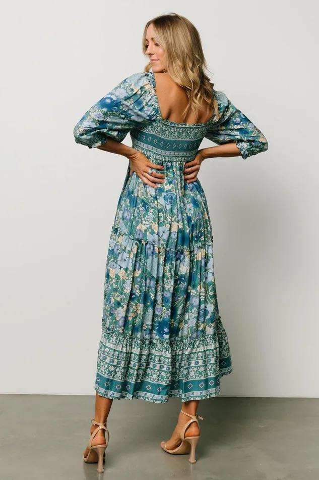Baltic Born Midi Dresses Shanna Tiered Dress Emerald Multi 8211 Women Baltic Born Midi Dresses Shanna Tiered Dress Emerald Multi 8211 Women