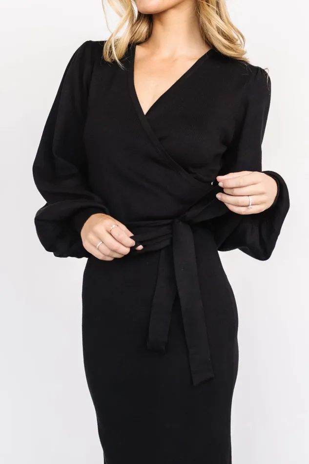 Baltic Born Midi Dresses Soho Bubble Sleeve Sweater Dress Black 8211 Women Baltic Born Midi Dresses Soho Bubble Sleeve Sweater Dress Black 8211 Women