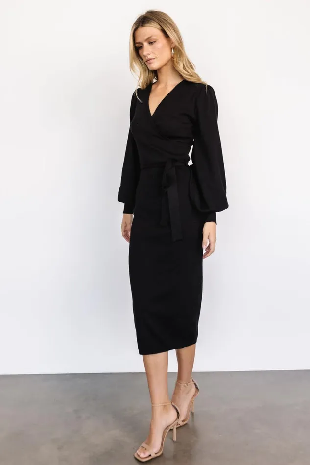 Baltic Born Midi Dresses Soho Bubble Sleeve Sweater Dress Black 8211 Women Baltic Born Midi Dresses Soho Bubble Sleeve Sweater Dress Black 8211 Women