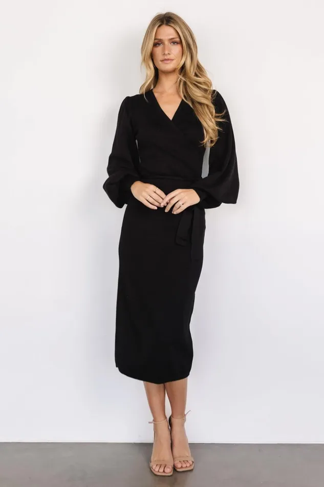 Baltic Born Midi Dresses Soho Bubble Sleeve Sweater Dress Black 8211 Women Baltic Born Midi Dresses Soho Bubble Sleeve Sweater Dress Black 8211 Women