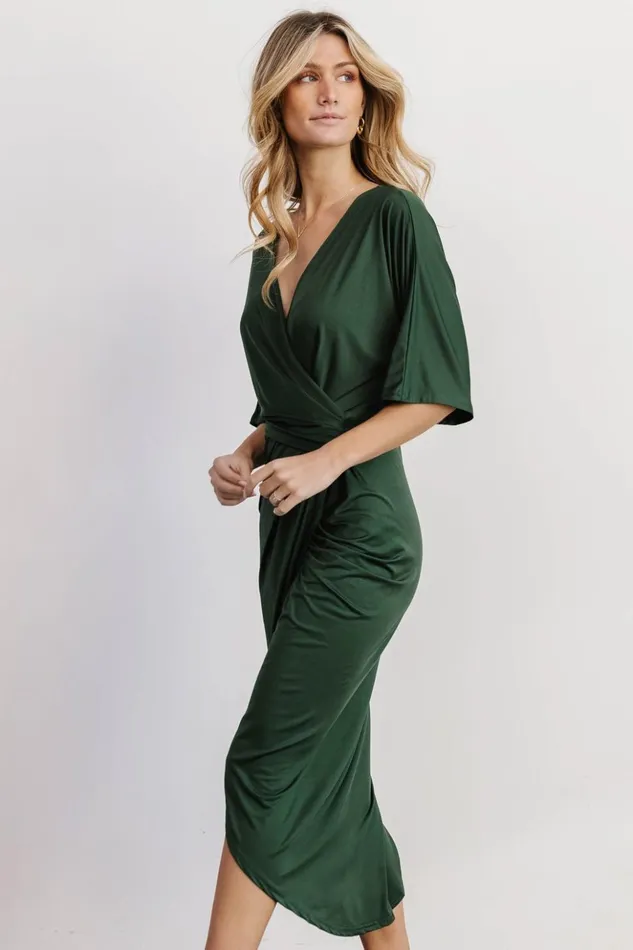Baltic Born Midi Dresses Solana Ruched Dress Hunter Green 8211 Women Baltic Born Midi Dresses Solana Ruched Dress Hunter Green 8211 Women