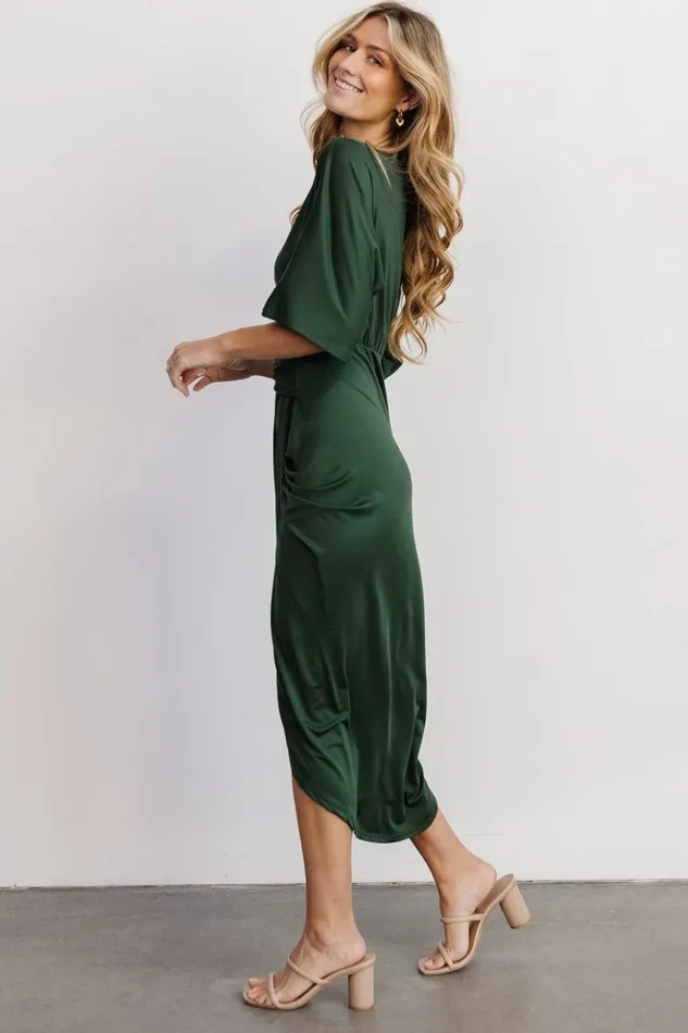 Baltic Born Midi Dresses Solana Ruched Dress Hunter Green 8211 Women Baltic Born Midi Dresses Solana Ruched Dress Hunter Green 8211 Women