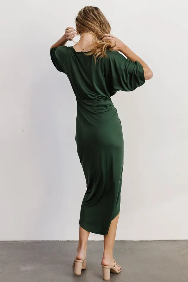 Baltic Born Midi Dresses Solana Ruched Dress Hunter Green 8211 Women Baltic Born Midi Dresses Solana Ruched Dress Hunter Green 8211 Women