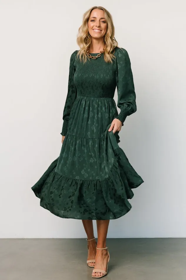 Baltic Born Midi Dresses Stockholm Smocked Dress Dark Green 8211 Women