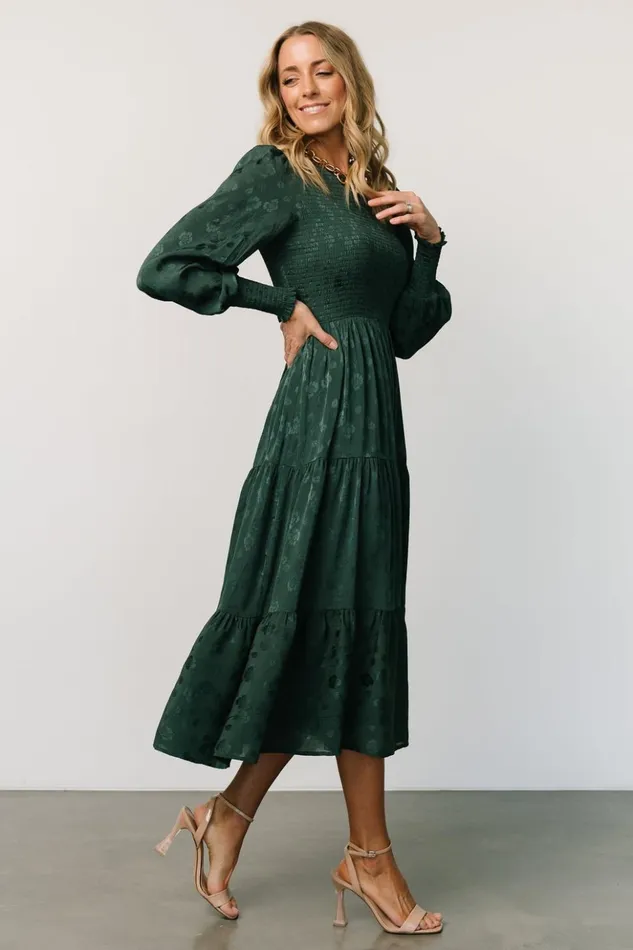 Baltic Born Midi Dresses Stockholm Smocked Dress Dark Green 8211 Women Baltic Born Midi Dresses Stockholm Smocked Dress Dark Green 8211 Women