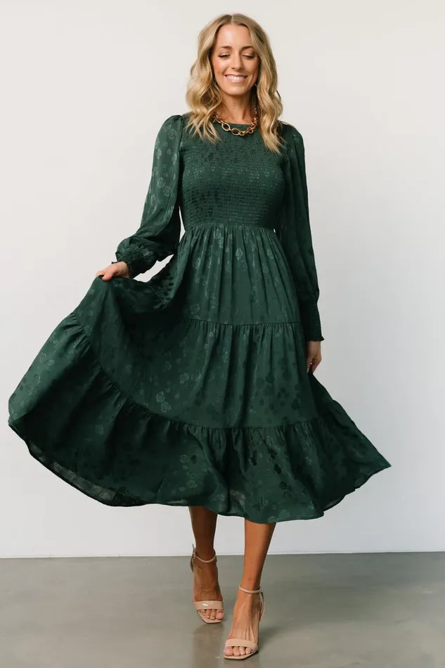 Baltic Born Midi Dresses Stockholm Smocked Dress Dark Green 8211 Women Baltic Born Midi Dresses Stockholm Smocked Dress Dark Green 8211 Women