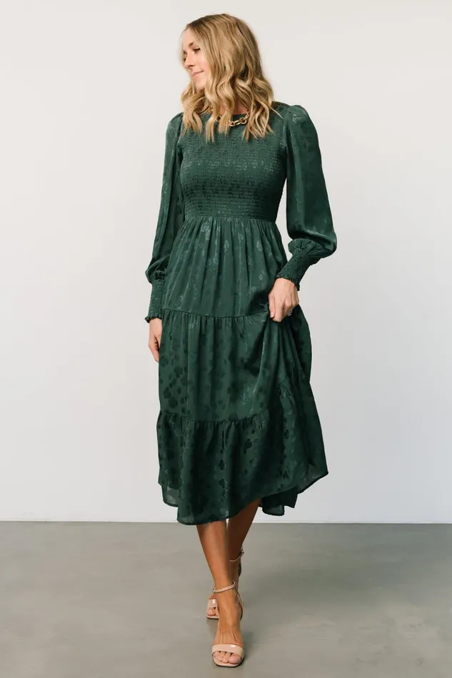 Baltic Born Midi Dresses Stockholm Smocked Dress Dark Green 8211 Women Baltic Born Midi Dresses Stockholm Smocked Dress Dark Green 8211 Women